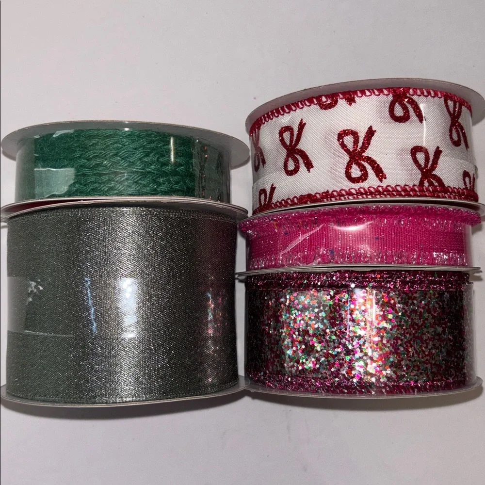 Christmas Ribbon Sage Satin Ribbon Assorted Decorative Ribbon Red Bows Glitter